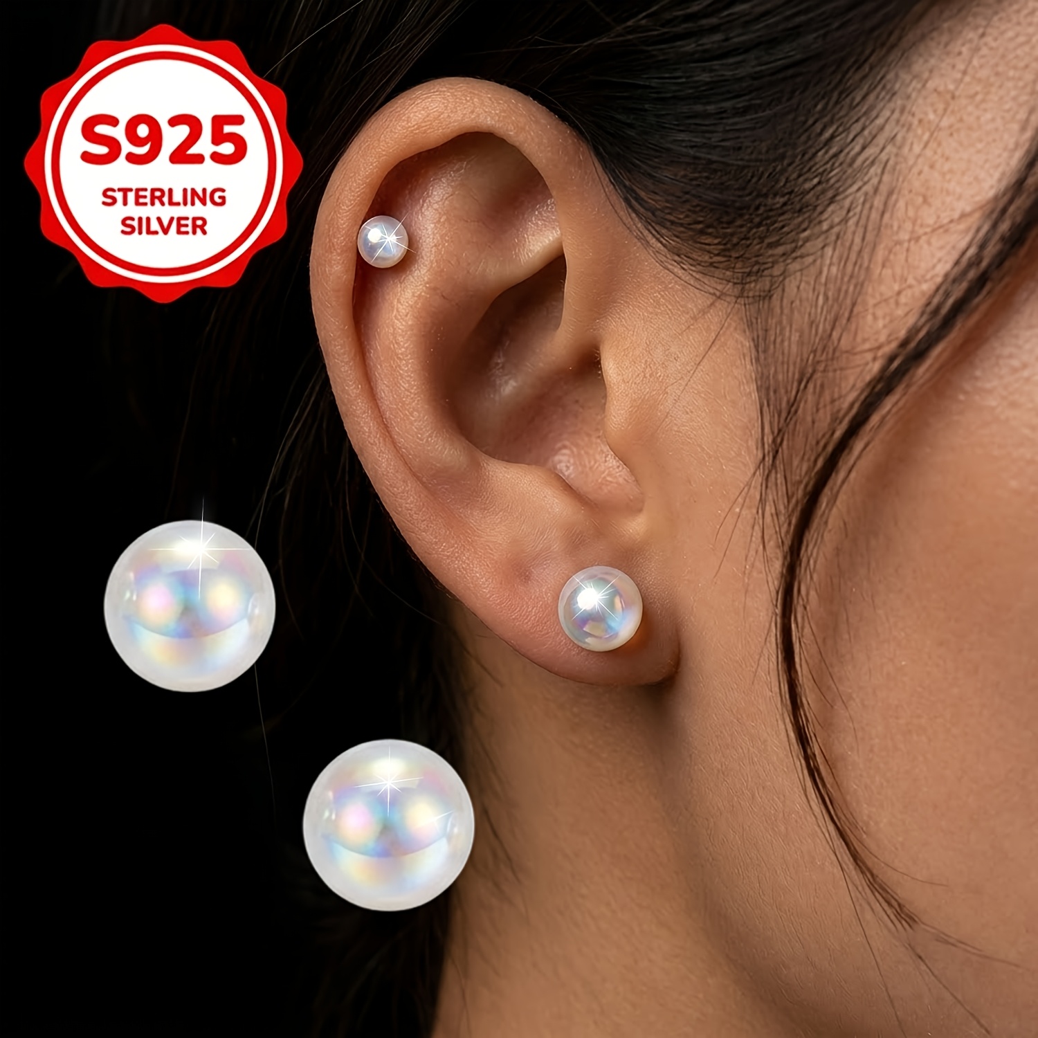 Women's S925 Silver Dreamy Starry Sky Imitation Pearl Stud Earrings
